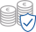 Icon für Sicherung und Mehrung von Vermögen mit Euromünzen und Schutzschild